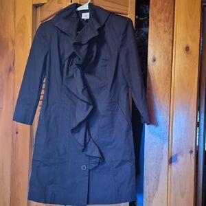CAbi Navy Blue Ruffled Trench Coat. Size XS